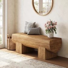 Wood Entryway Bench, 47" Farmhouse End of Bed Bench for Living Room, Bedroom