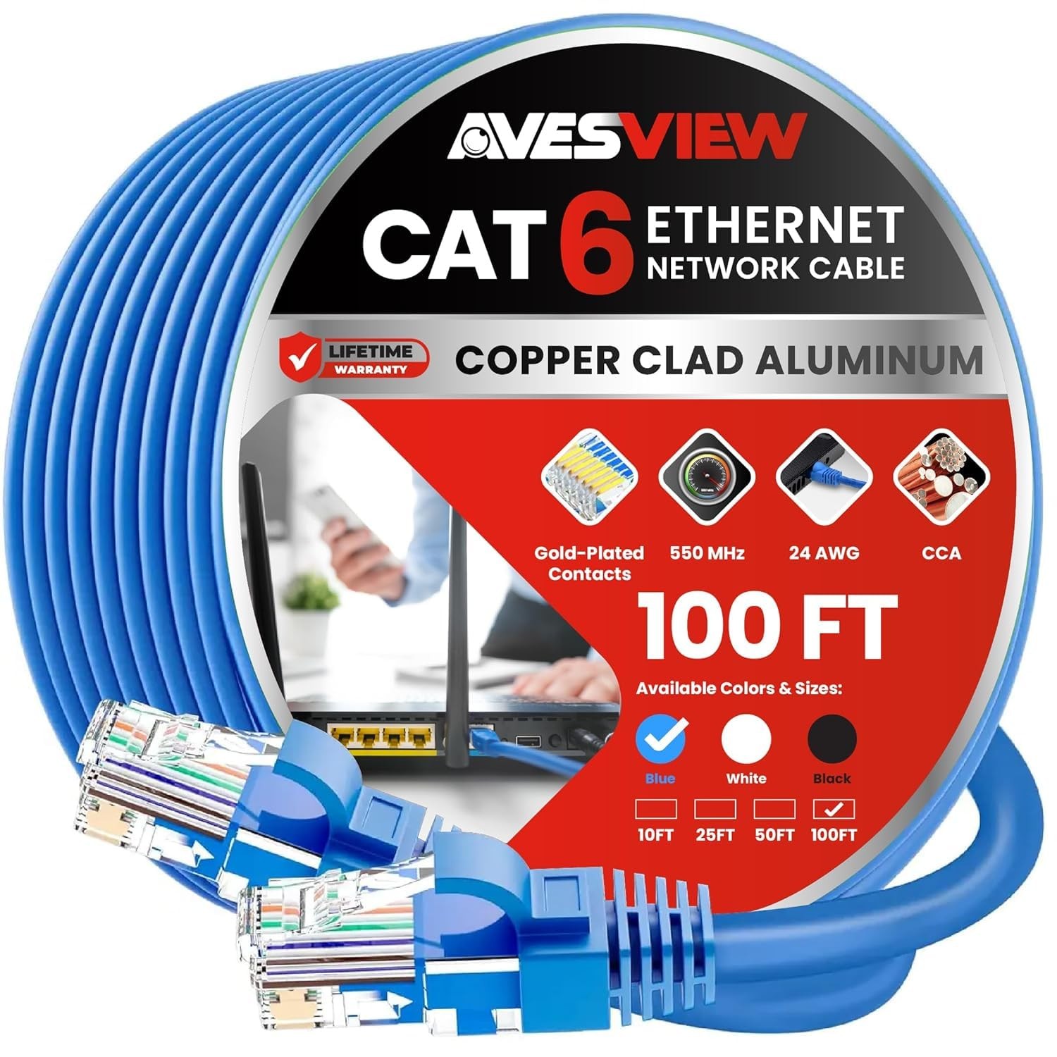 100FT CAT6 Ethernet Cable - High-Speed 10Gbps Snagless Indoor Network Cable-image