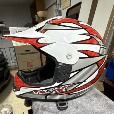 KBC TK-X Motocross Helmet Size Large with Visor Red White and Silver Used