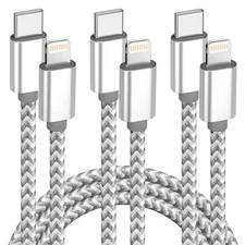 USB C to Lightning Cable 3Pack 6 FT Apple Mfi Certified Iphone Fast Charger Type