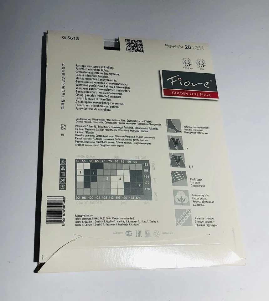 Fiore Beverly 20 Den Black Microfiber Tights Pantyhose G5618 Size 4 Brand New - Image 4 of 4