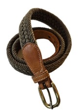 Vintage 80's Braid Rope and Leather Belt Women's 28 Olver Green Brass Buckle USA