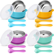 4 Sets 304 Stainless Steel Baby Bowls with Removable Silicone Shell Toddler Bowl