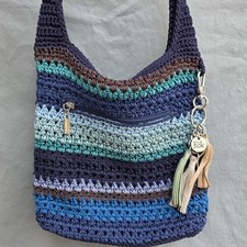 The Sak Blue Brown Tassel Multicolor Woven Crossbody Purse Bag Boho Crochet