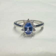 950 Platinum Tanzanite and Diamond Halo Ring. Size M 1/2