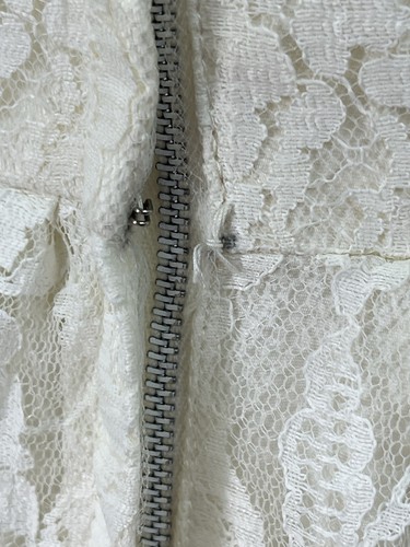 Vestido de novia eduardiano vintage años 60 70 marfil drapeado encaje volantes lentejuelas manga M - Imagen 11 de 21