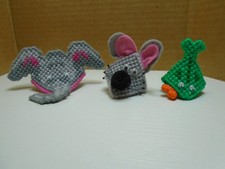 SET OF 3 HANDMADE CANVASS & YARN AMINAL BAG CLIPS UNBRANDED (MA1736)