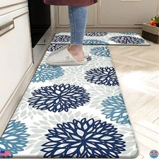 Cushioned Anti-Fatigue Kitchen Mats - Set of 2 Non-Slip Waterproof Foam Rugs