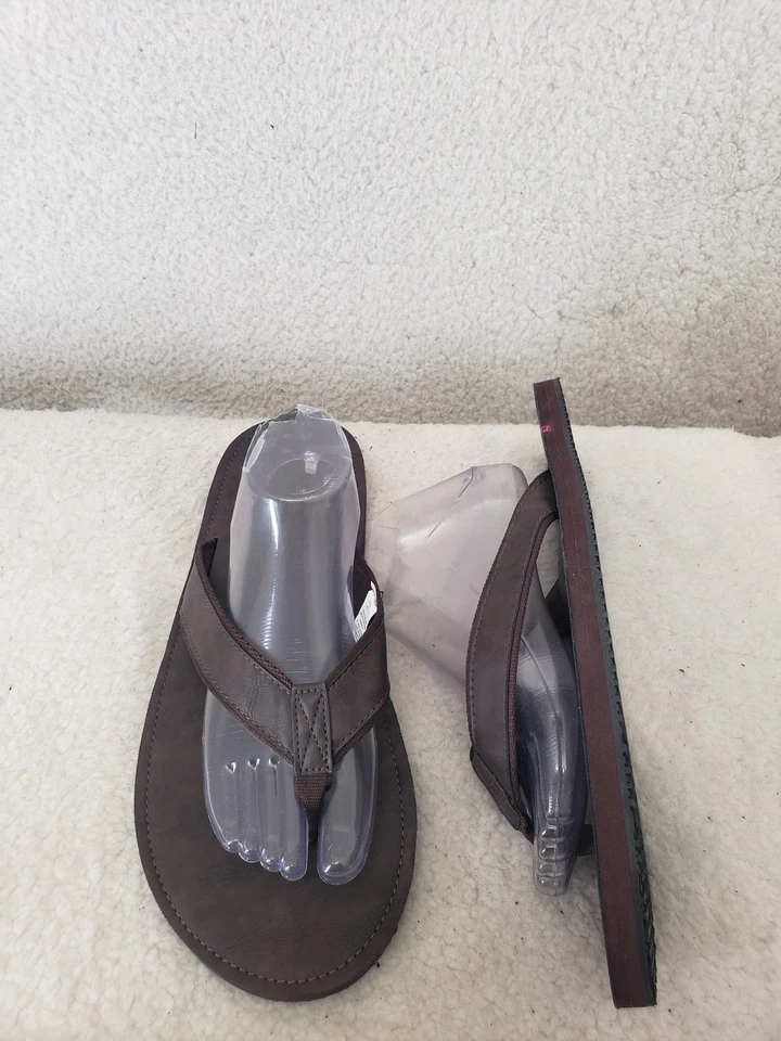Old Navy Men Sandals 12 13 Flip Flop Brown Faux Leather Classic Casual Shoes - Image 2 of 4