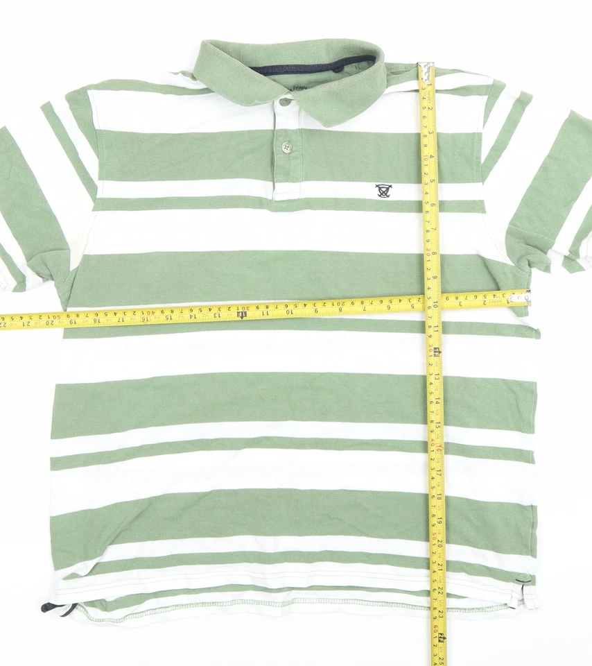 James Pringle Men's Green White Striped Cotton Polo Shirt Medium - Imagem 2 de 4