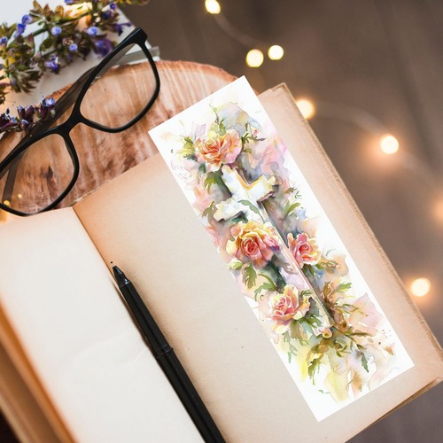 Floral Cross Religious Laminated Bookmark, Church Pastor Gift For Book Lover - Picture 4 of 8