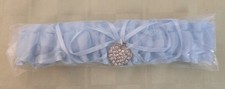Brand New Wedding Garter -Baby Blue Satin, Rhinestone Heart, Leg -Sealed Package