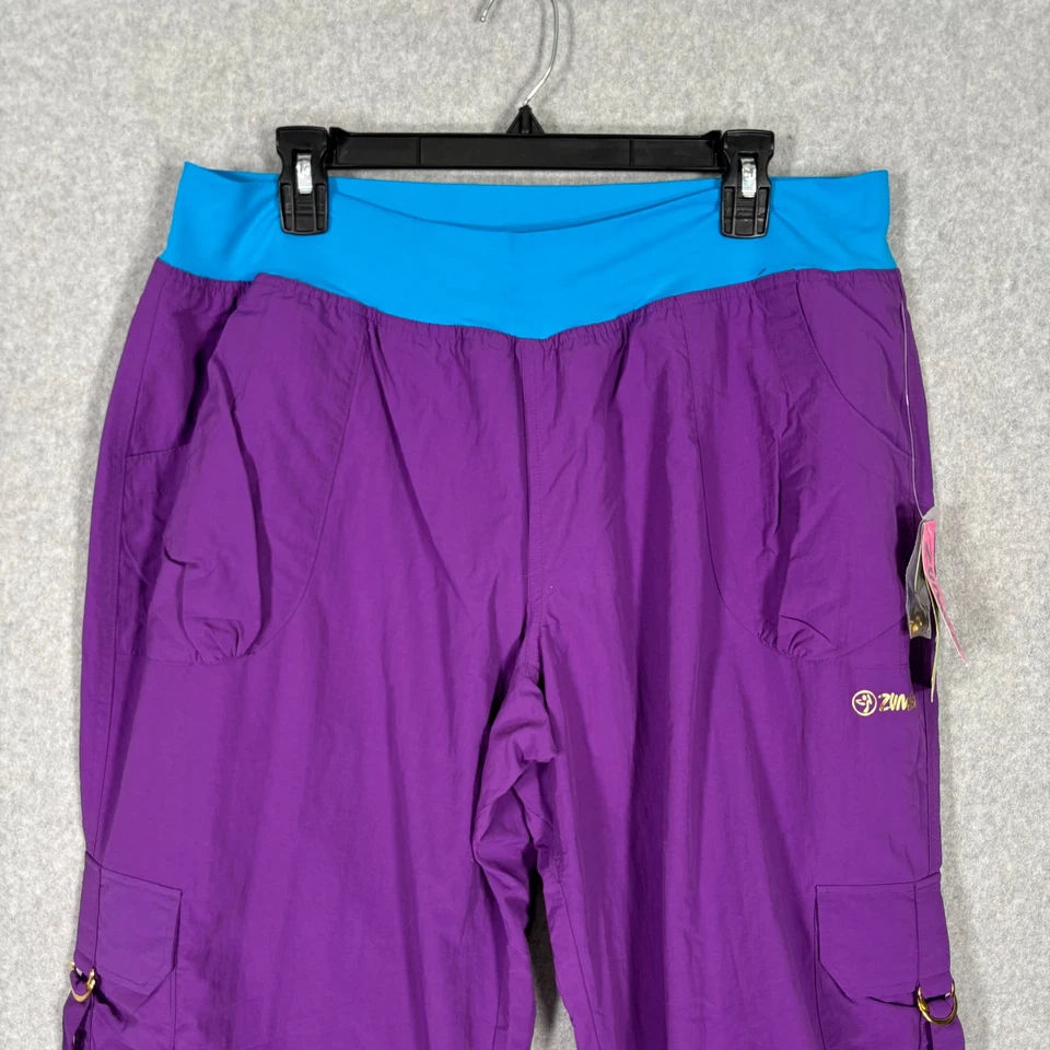 Calça Zumba Cargo Feminina XXL 2XL Roxa Azul Converte-se em Capri Craveworthy Dance - Imagem 3 de 4