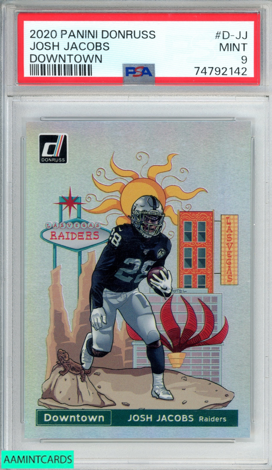 2020 PANINI DONRUSS DOWNTOWN JOSH JACOBS #D-JJ LAS VEGAS RAIDERS PSA 9 MINT