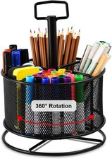 Mesh Desk Organizer, 360-Degree Rotating Multi-Functional Pen Holder, 4 Compa...