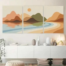 3pcs Mountains, Lake, Sun Canvas   Wall Art Canvas Framed 50x70cm
