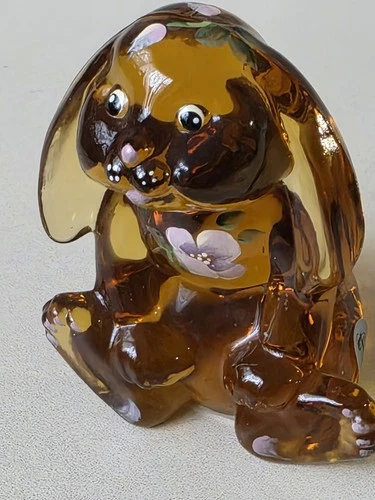 Fenton Glass Amber The Little Golden Bunny Figurine. Rabbit. Spring. Easter. USA