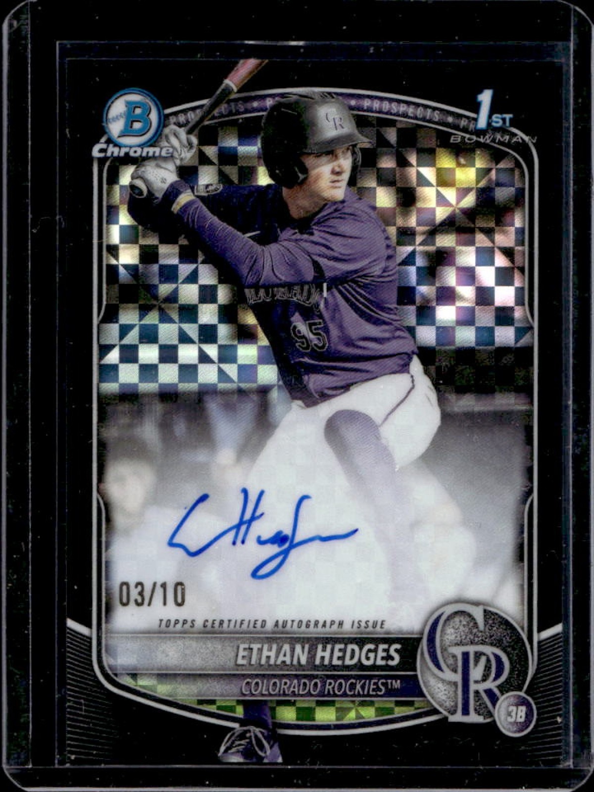 2025 Bowman Draft Ethan Hedges Chrome Auto Black X-Fractor 1st #/10 Rockies
