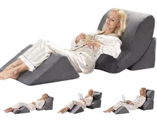 4PC Orthopedic Bed Wedge & BBL Surgery Pillow Set - Memory Foam Support for B...
