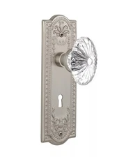 Nostalgic Warehouse Mortise 2.25" Satin Nickel Lockset Meadows Plate w/ Crystal