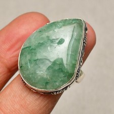 Green Aventurine Gemstone 925 Sterling Silver Handmade Jewelry Ring Size 7