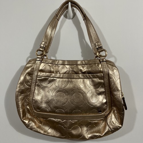 Rare HTF Coach Metallic Rose Gold All Leather Purse Shoulder Bag C Pattern - Picture 9 of 21