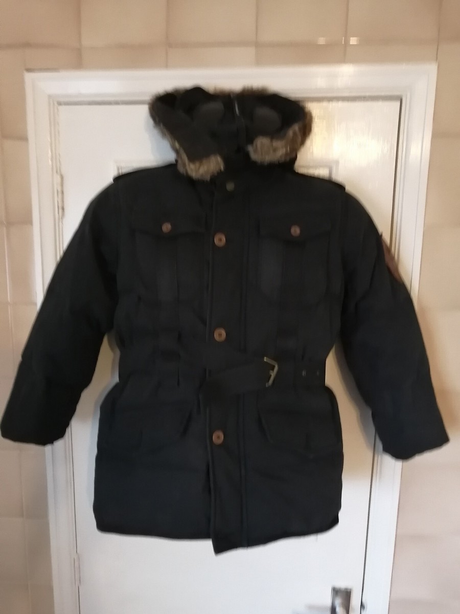 C.P Company Goggle Navy Goose Down Belted Parker with Fur Trim Age 