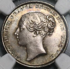1839 NGC MS 64+ Victoria Shilling Great Britain GEM Silver Coin (20091201C)