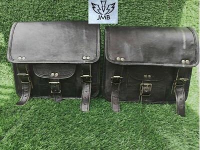 Black Leather 1Pair  Motorcycle Side Saddlebags Side Pouch Saddle Panniers JMB
