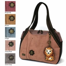 New Chala Bowling Tote Large Shoulder Bag Rose Pink Pleather  LION Coin Purse