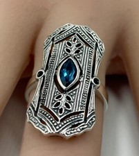 GENUINE LONDON BLUE TOPAZ 925 STERLING SILVER DECO ANTIQUE STYLE RING    1083
