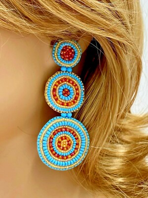 Orecchini Indiani Blu E Rossi - Orecchini Con Perline - Fatti A Mano - Boho Chic - Orecchini Con Frange - Regalo Per Lei - Italia