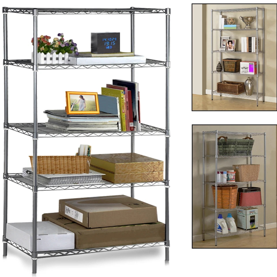 5 Tier Silver Metal Storage Rack Shelving Wire Shelf Kitchen Office Unit Stand. - Image 2 of 4