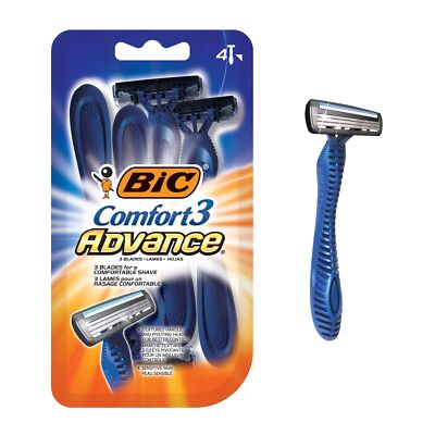 BIC Comfort 3 Advance Disposable Razors for Men Pack of 4 Razors