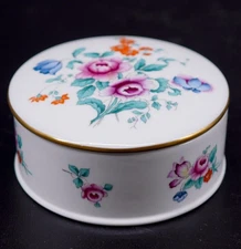Trinket Box Pill Box Spode Red White Bone China Floral Top Blue & purple lidded