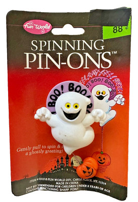 Vintage Fun World Halloween Pumpkin & Ghost'' X 2 1/4'' Spinning Pin-Ons.