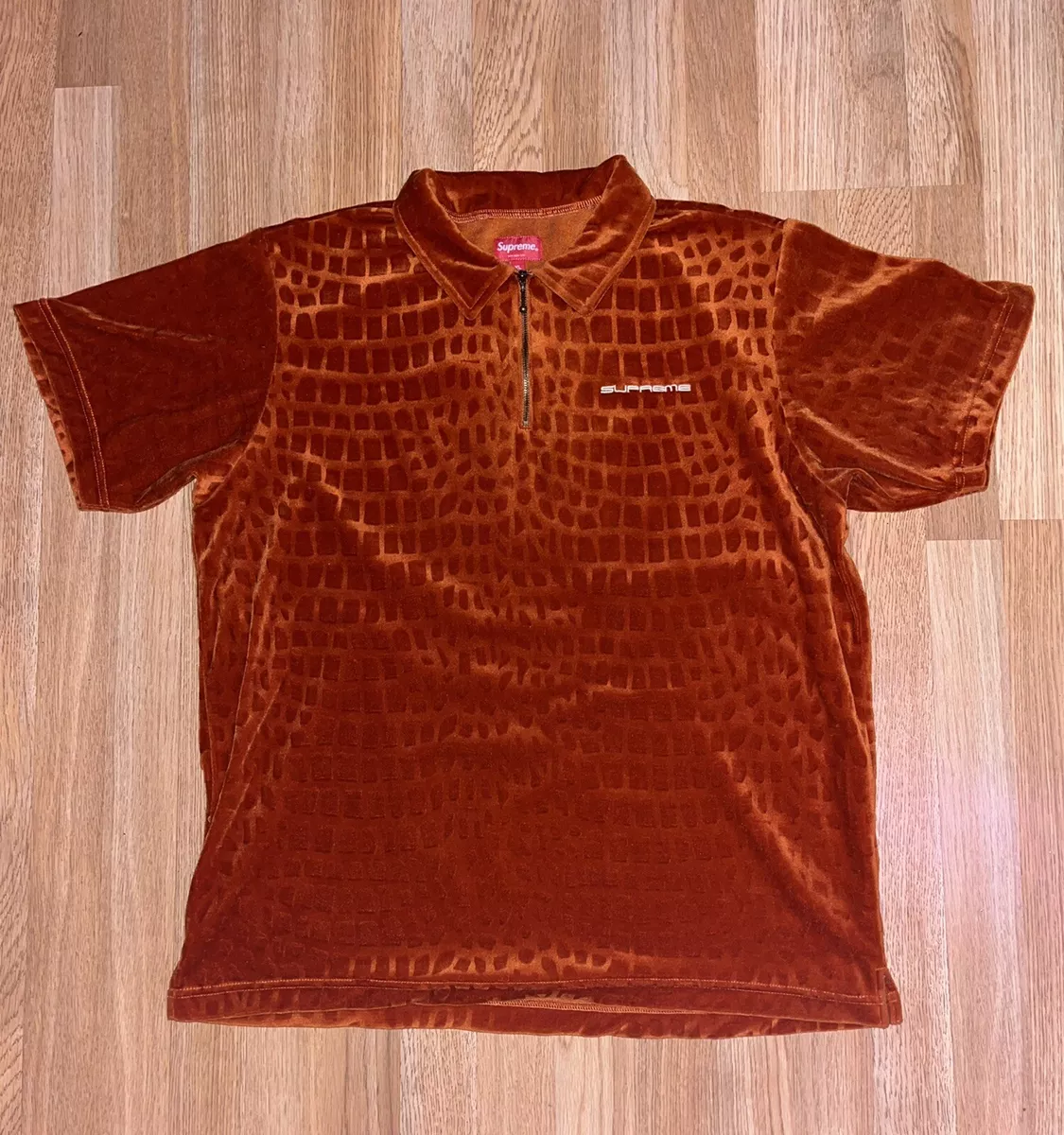 Supreme Croc Velour Zip Up Polo Orange Size XL S/S 18 | eBay