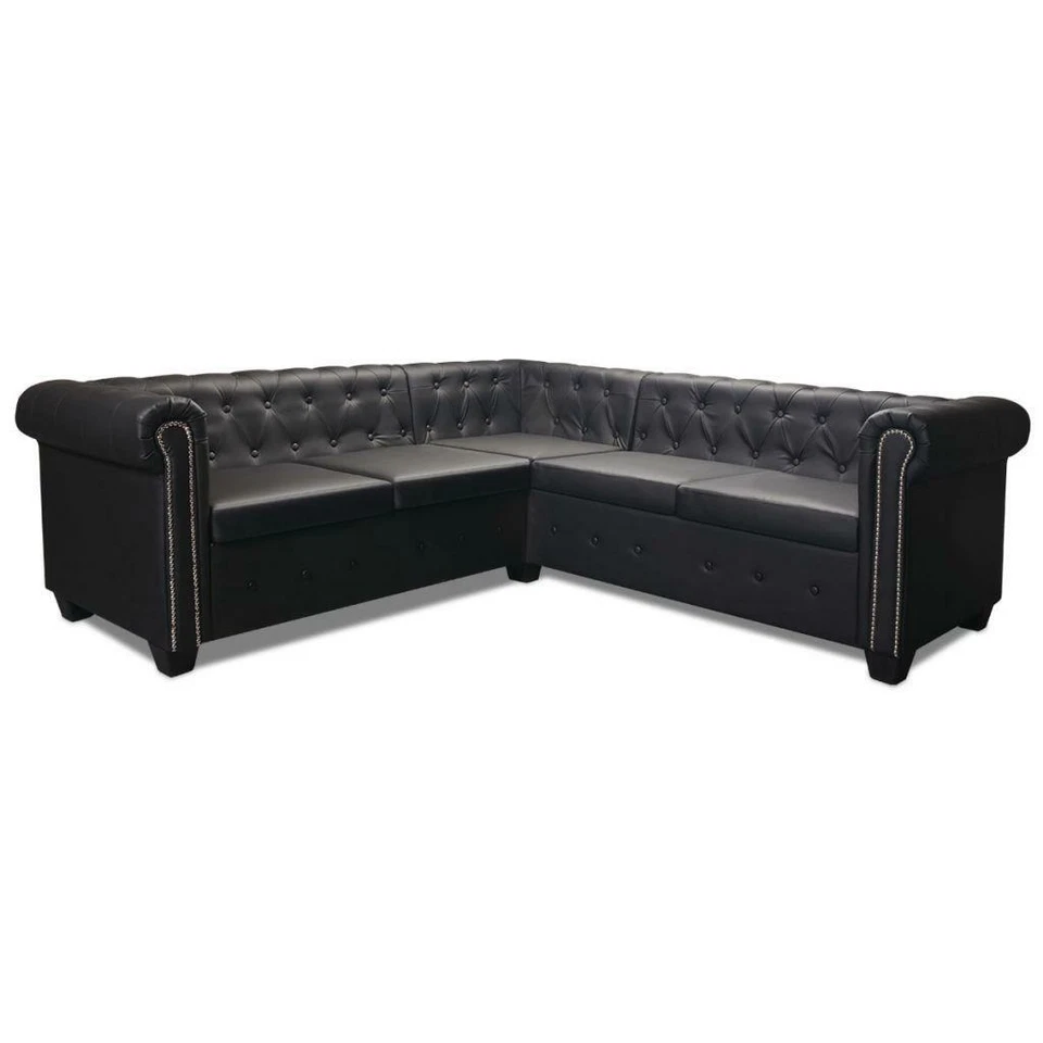 Artificial Leather Corner Lounge Couch Seat Chair Sofa Suite - 5 Seater - Black - image 2 of 4