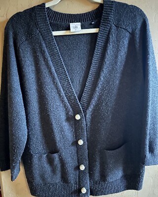 CAbi Grey Cardigan Sweater w/ Large Pearl Button Snaps Style 3533  Medium