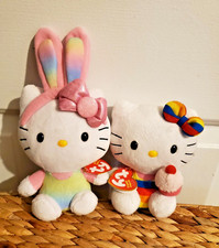 Ty Beanie Babies Hello Kitty Adorable Pastel Easter Bunny Ears & Rainbow Cupcake