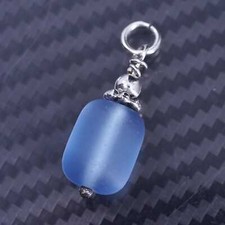 Vintage handmade Pendant blue sea washed Glass Sterling 925 Silver charm