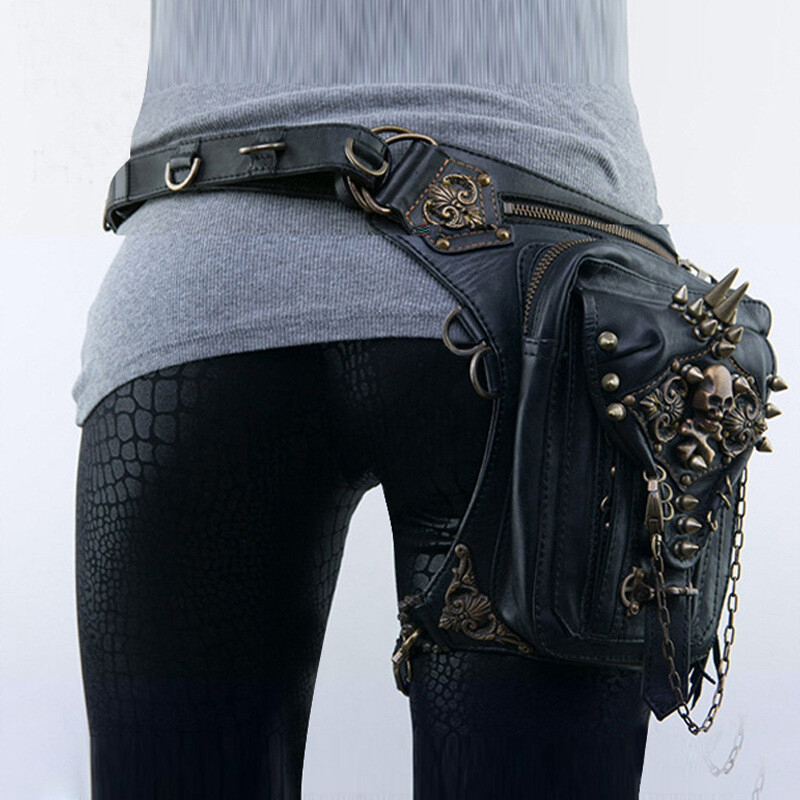 Steampunk Waist Skull Bag Fanny Pack Fashion Gothic Leather Multifunctional  bag