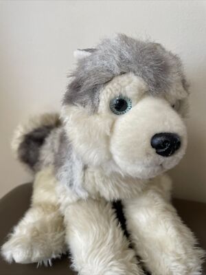 Aurora World Husky White Malamute Puppy Dog ~ Wolf Blue Eyes Plush Toy 11''