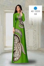 Ao Dai Vietnamese Silk Print 3D , Designer Flowers Long Dress With Pants