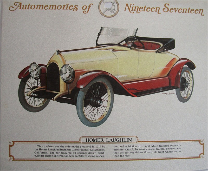 1917 Homer Laughlin roadster car calendar print (yellow & brown, no top)