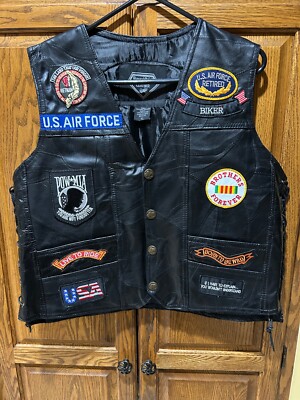 XL Harley Davidson Leather Vest Riders US Air Force Vietnam Veteran Patches 