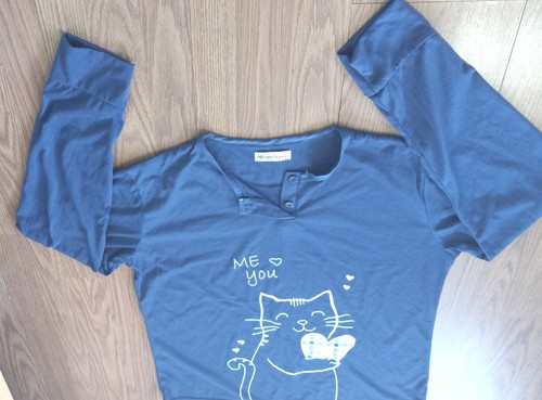 Sz XXL Womens Sweater long-sleeved buttons With Design me you cat ! color Blue - Picture 4 of 6