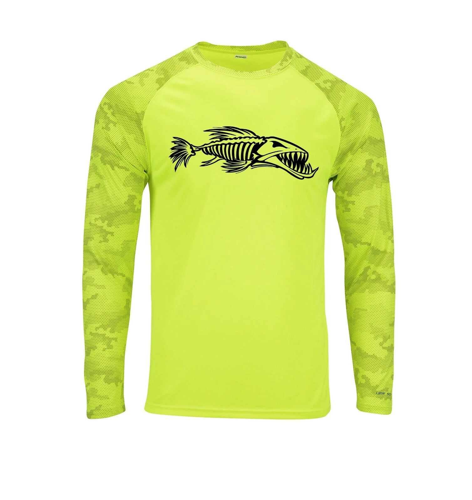 Angry Fish Bones Skeleton Sport Camo Long Sleeve UPF 50 T-Shirt UV Protection