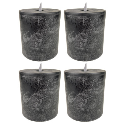 4er Set Sompex Flame LED Kerzen anthrazit 10x11cm, Echtwachskerzen fernbedienbar