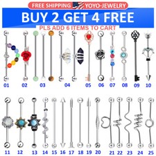 1PC Surgical Steel Long Industrial Barbell 14G Bar Cartilage Earrings Piercing